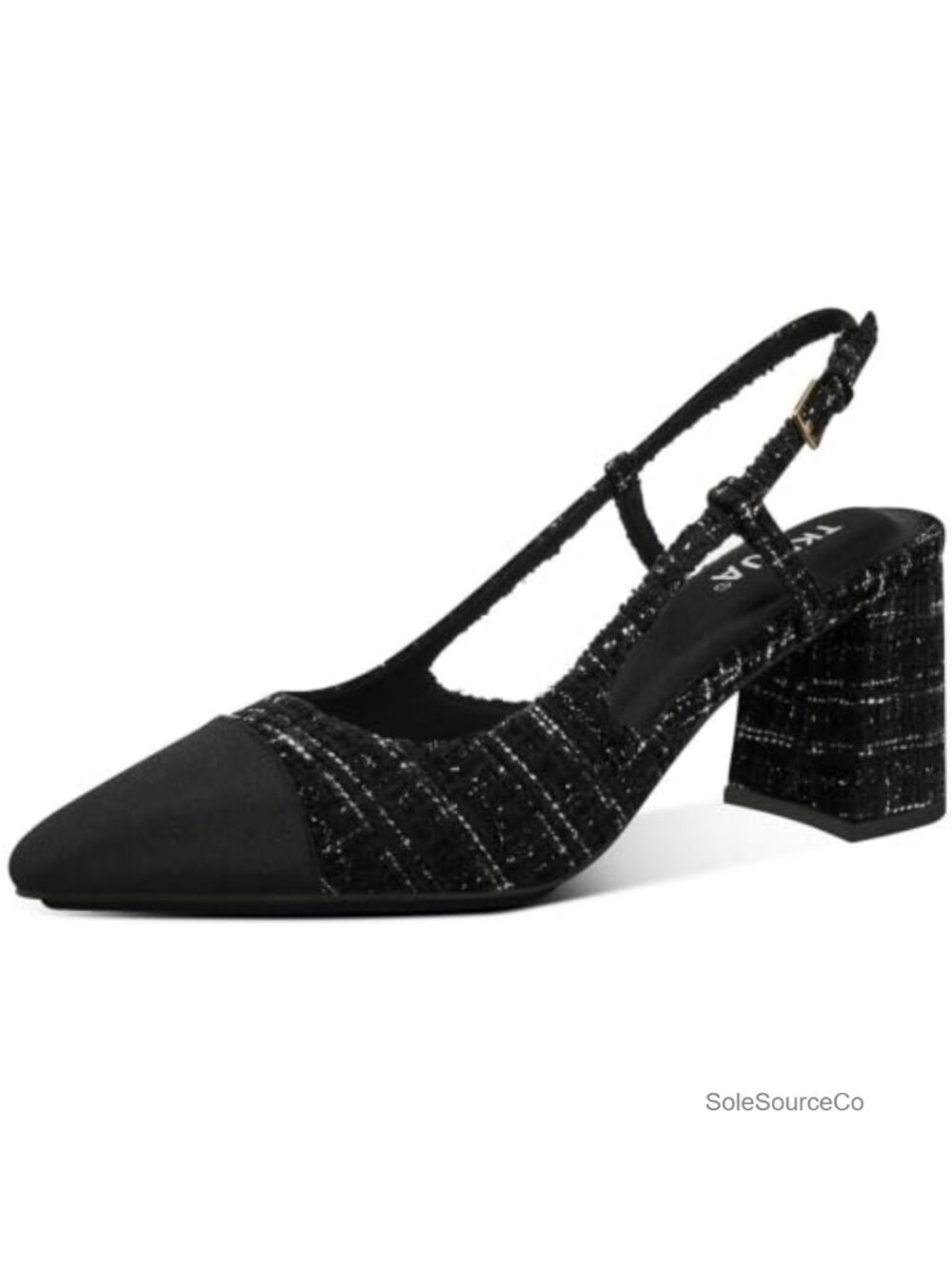 TKKUA Women's Slingback Cap Toe Pumps Block Heel Office Shoes